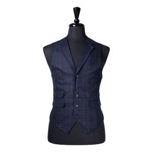 Mens Plaid Vest 40R Blue Green Black Wool Waistcoat Preppy Formal Wedding Party